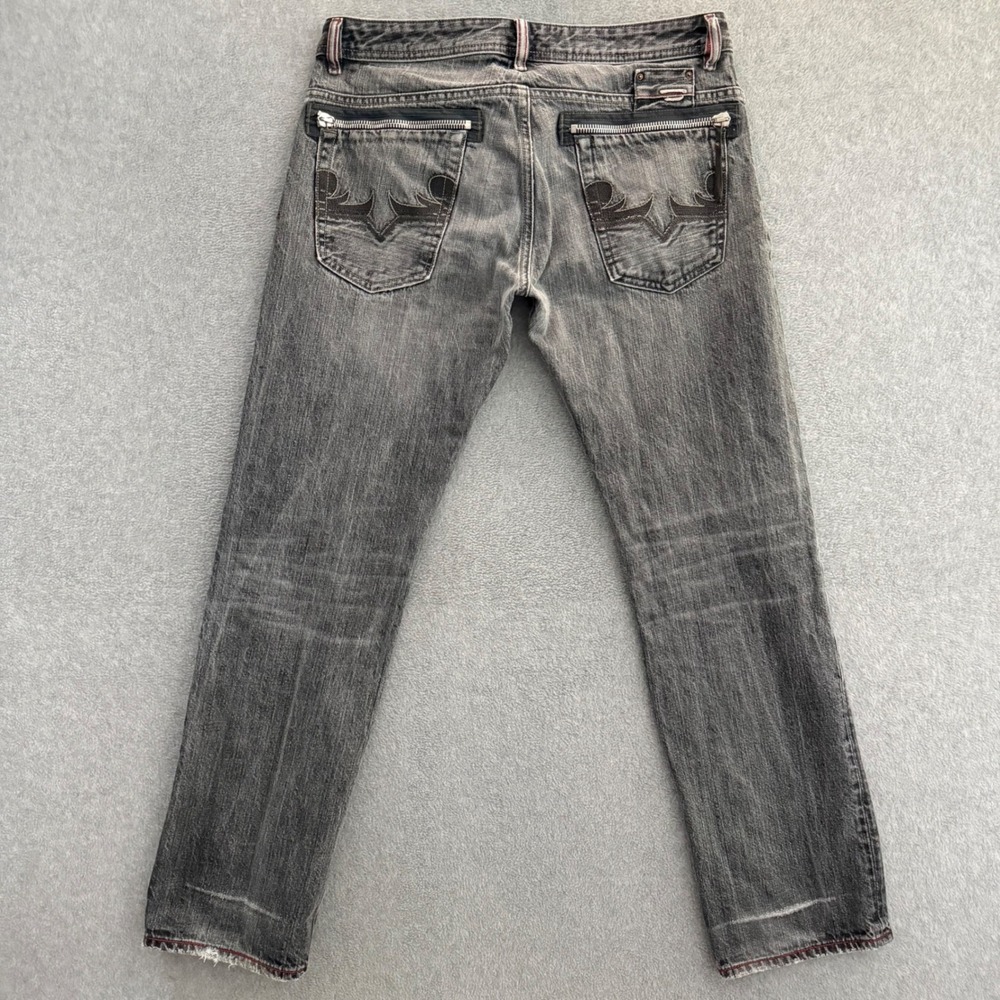 Diesel Farco Mens 34x32 Gray Faded Jeans Red Stitching Made in Italy Y2K Moto - Picture 9 of 16